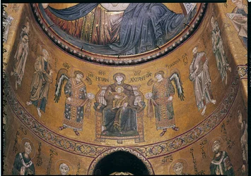 Madonna y Niño en el Trono con Ángeles y Apóstoles, del ábside central (mosaico)